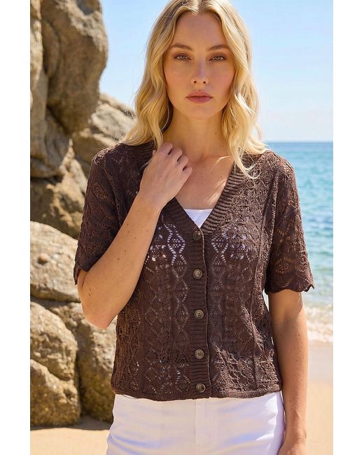 Roman White Stitch Detail V-Neck Knit Cardigan