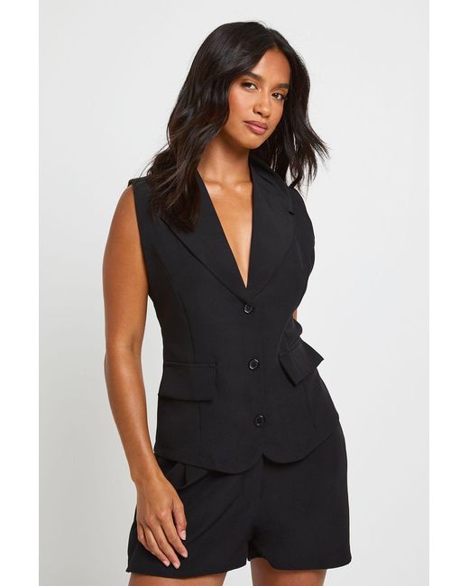 Boohoo Black Petite Woven Button Waistcoat