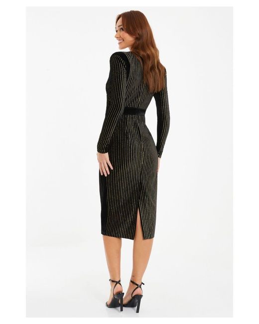 Quiz Black Velvet Stripe Midi Dress
