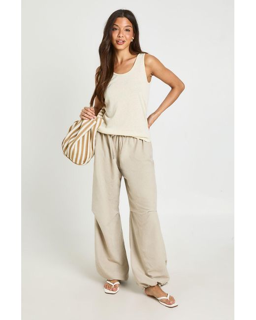 Boohoo Natural Deep Waistband Elasticated Hem Trouser