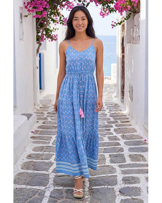 Roman Blue Petite Abstract Print Strappy Maxi Dress