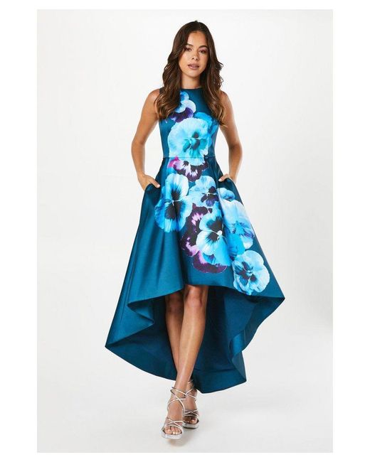 Coast Blue Large Scale Floral Print High Low Hem Dress