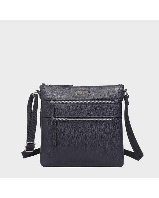 Assots London Blue 'cori' Navy Pebble Grain Real Leather Crossbody Bag