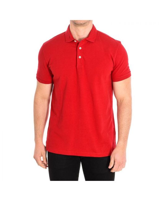 Café Coton Red Short Sleeve Polo Shirt With Lapel Collar Cotton for men