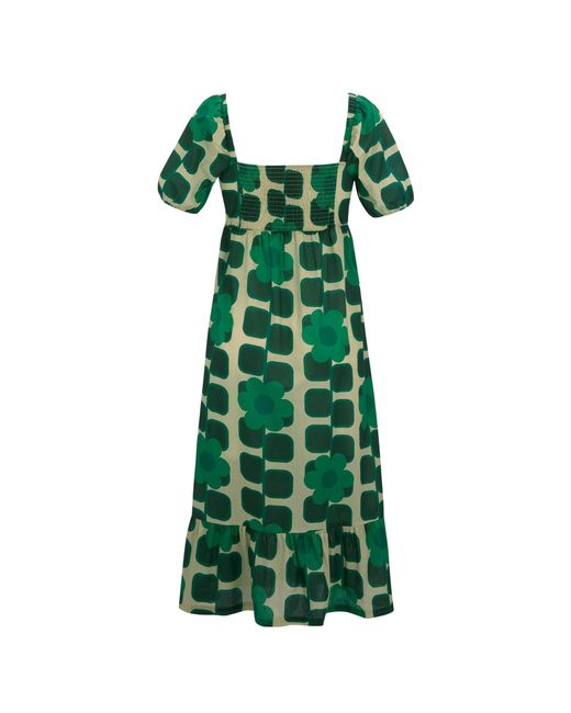 Regatta Green Ladies Orla Kiely Giant Square Flower Summer Midi Dress Cotton