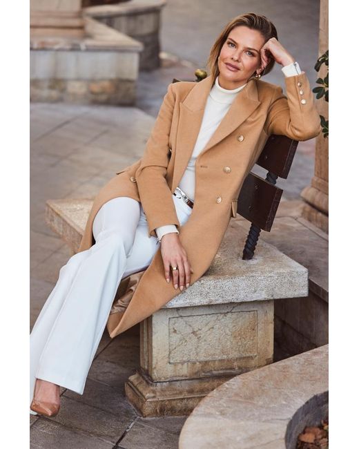 Sosandar Brown Camel Double Breasted Longline Coat With Button Detail