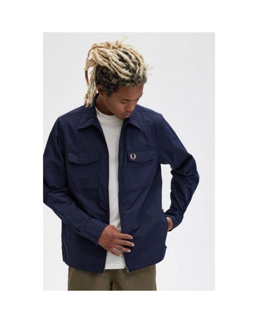 Fred Perry Blue Zip Overshirt for men