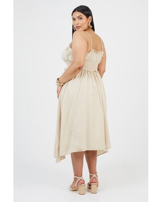 Brave Soul Natural Light Curve Strappy Shirred Hankerchief Hem Midi Dress