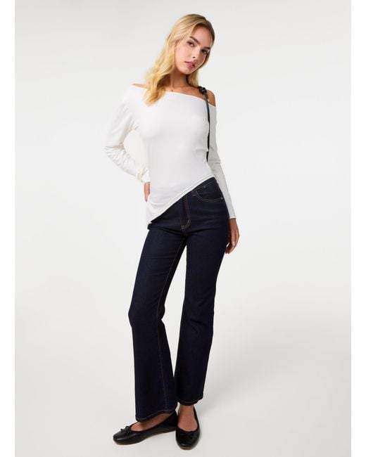 Pink Vanilla White Off Shoulder Asymmetric Hem Top