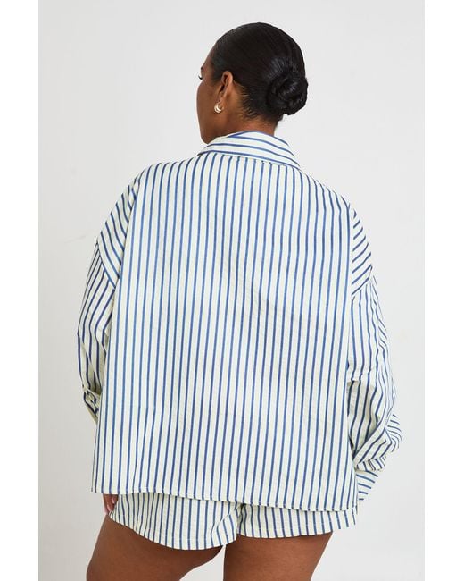 Boohoo Blue Plus Stripe Oversized Shirt