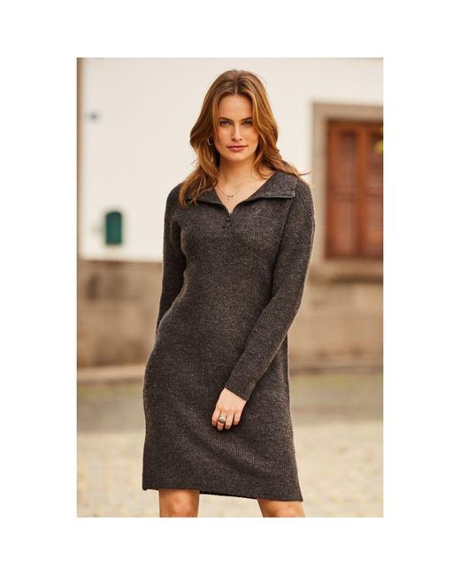Sosandar Gray Charcoal Half Zip Knitted Dress Nylon