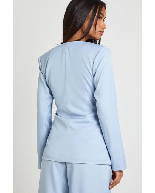 Boohoo Blue Drape Wrap Waist Blazer