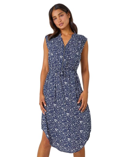 Roman Blue Zip Detail Leopard Print Dress