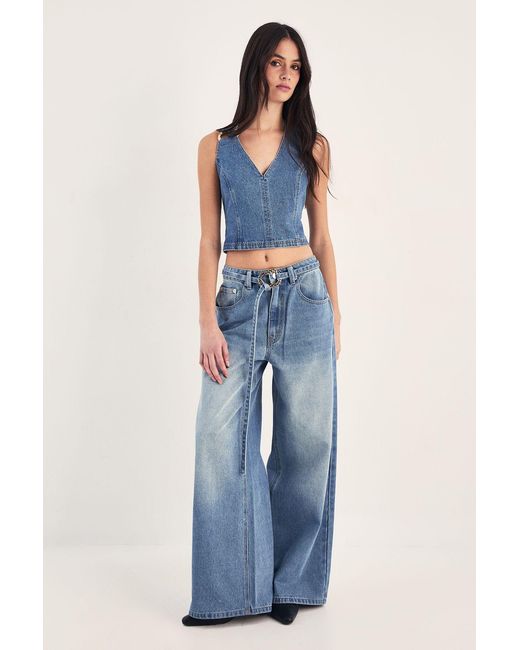 Nasty Gal Blue Ring Trim Denim Straight Leg Jeans