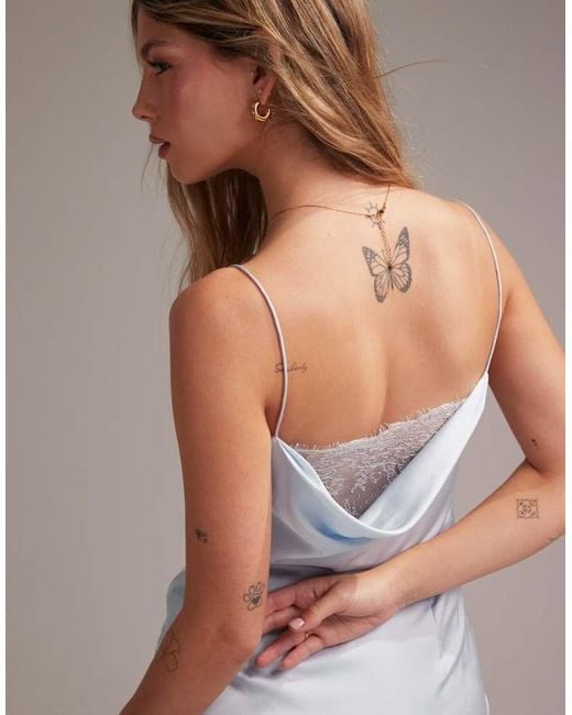 ASOS Gray Bridesmaids Lace Detail Column Satin Maxi Dress