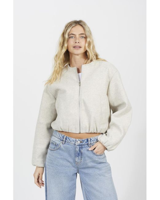 Brave Soul White Oversized Cropped Bomber Style Jacket