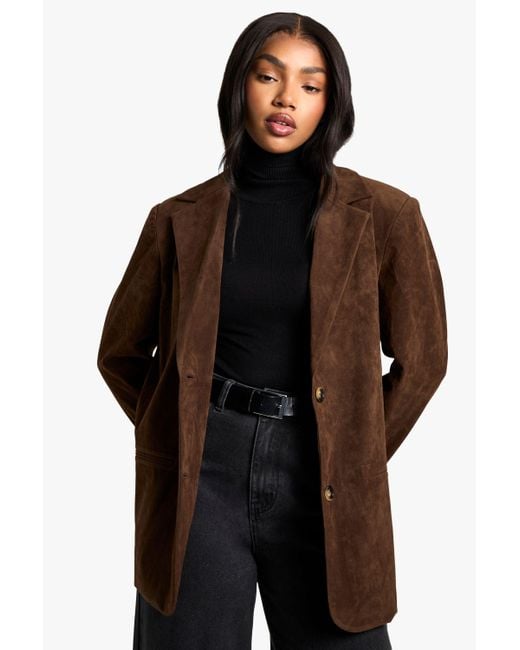 Boohoo Brown Vintage Look Faux Suede Relaxed Fit Blazer