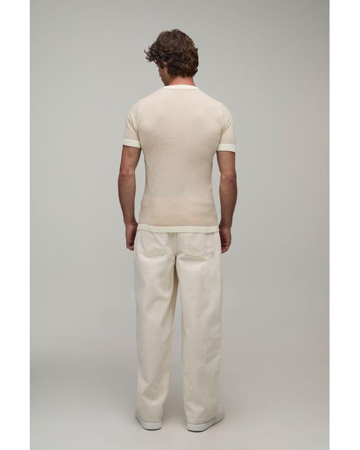 BoohooMAN Natural Muscle Fit Ringer Knitted T-Shirt for men