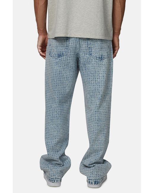 Good For Nothing Blue Baggy Jacquard Washed Denim Jeans for men