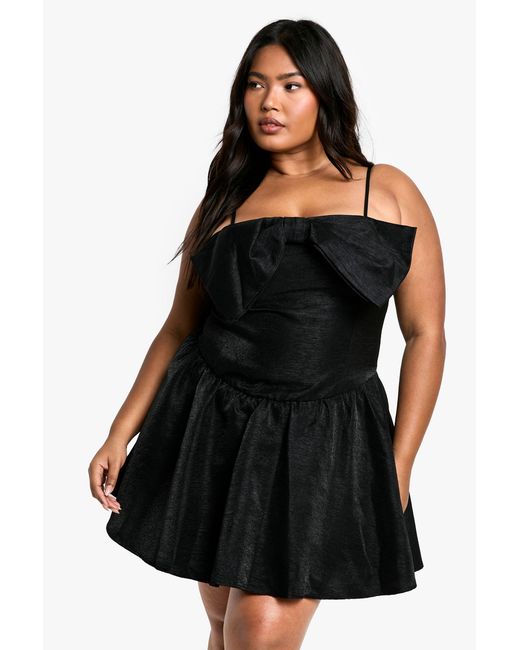 Boohoo Black Plus Strappy Bow Detail Skater Dress
