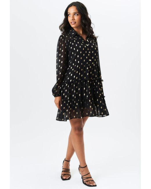 Gini London Black Foil Print Smock Shirt Dress