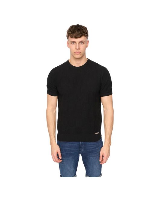 Duck and Cover Black Littleton Knitted T-Shirt Cotton for men