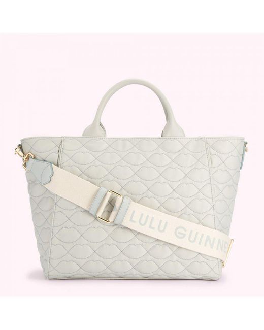 Lulu Guinness White Shagreen Quilted Lips Carly Tote Bag