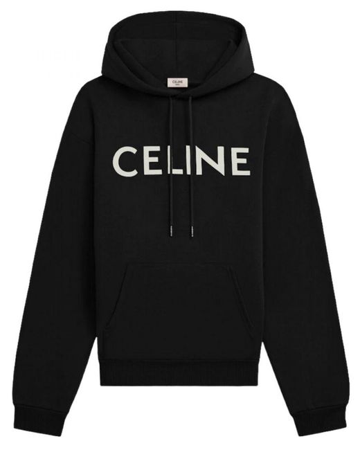 Céline Celine Katoen-jersey Hoodie Met Logoprint Zwart in het Black voor heren