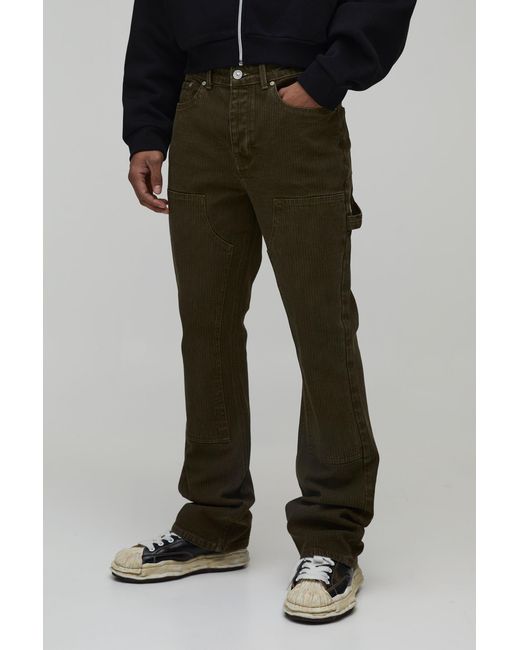 BoohooMAN Black Slim Fit Flare Stacked Herringbone Twill Trousers for men
