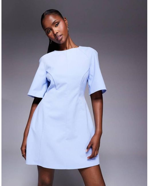 ASOS Blue Short Sleeve Seamed Dome Skirt Mini Dress