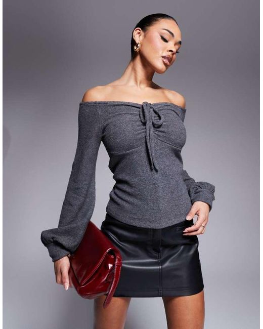 ASOS Gray Ruched Super Soft Bardot Top