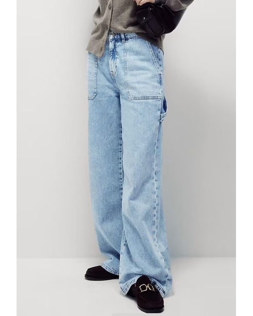 Marks & Spencer Blue M&S Relaxed High Waisted Carpenter Wide Leg Jeans