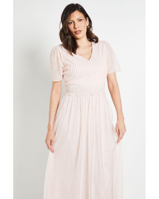 Wallis Natural Mesh Lace Trim Maxi Dress