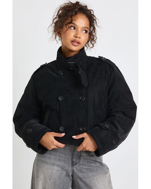 Boohoo Black Funnel Neck Puffer Trench Coat