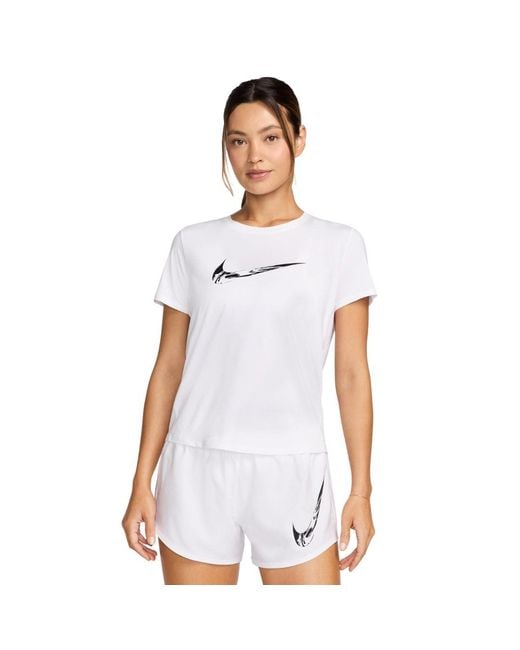Nike White Dri-Fit One Swoosh Running T-Shirt