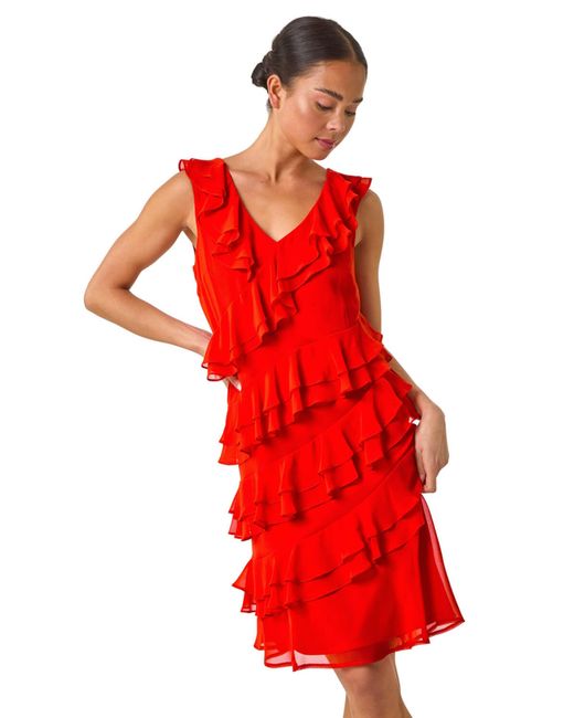 Roman Petite Plain Ruffle Tiered Shift Dress