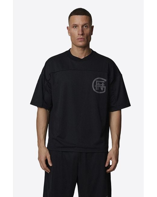 Good For Nothing Black Double Layered Mesh Jersey Monogram T-Shirt for men