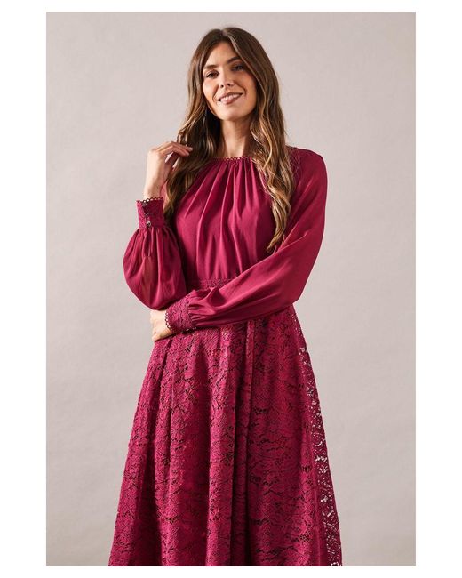 Wallis Red Occasion Lace Fit And Flare Midi Dress