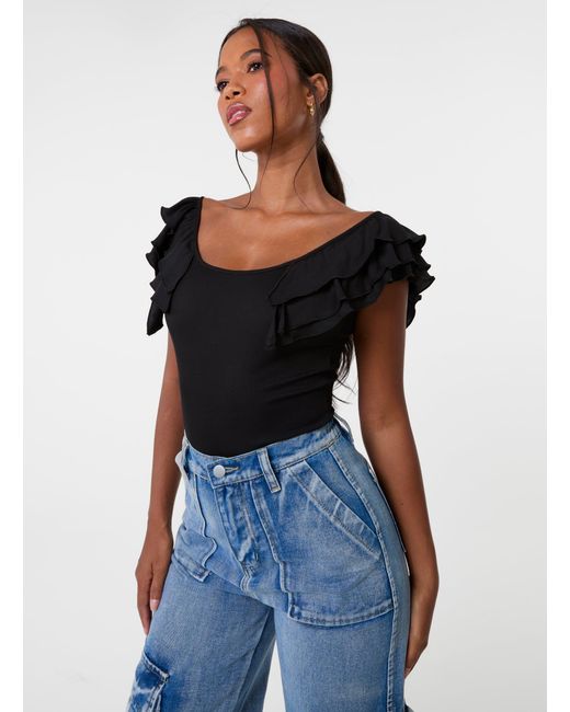Pink Vanilla Blue Ruffle Sleeve Bodysuit