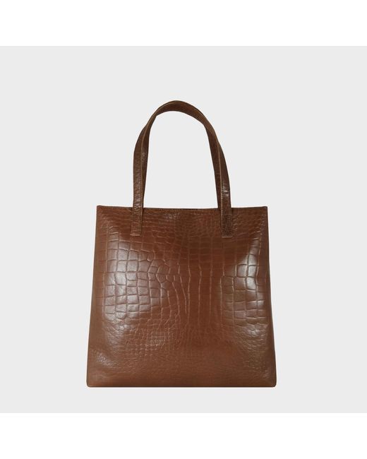 Assots London Brown 'freya' Tan Semi Structured Unlined Croc Leather Tote Bag