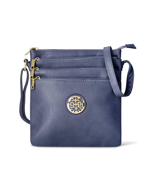 Woodland Leathers Blue Multi Zipper Cross Body Bag For