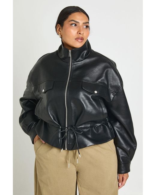 Boohoo Black Plus Funnel Neck Faux Leather Jacket