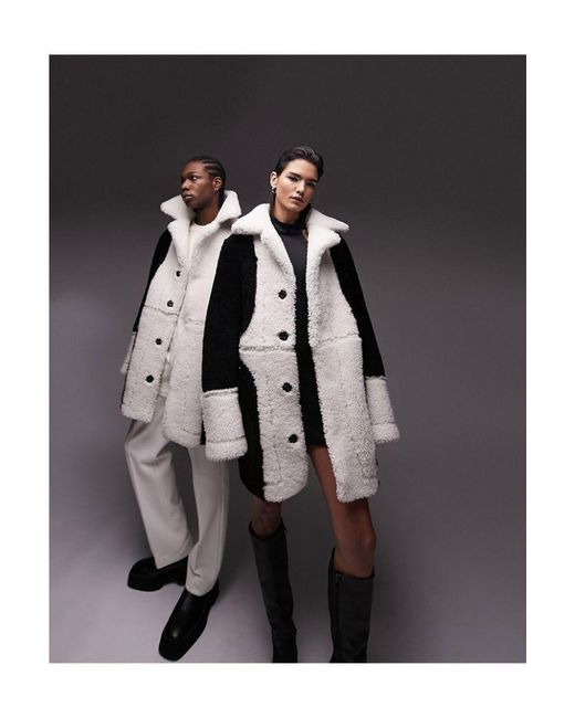 Topman Black Tstm Premium Limited Edition Colour Block Shearling Coat