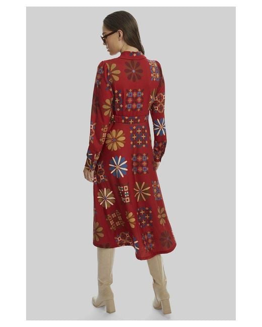 James Lakeland Red Jewelled Button Print Midi Dress