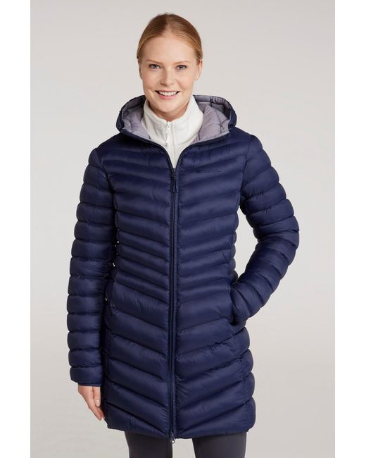 Mountain Warehouse Blue 'Florence' Long Padded Jacket Water Resistant Winter Coat Polyamide