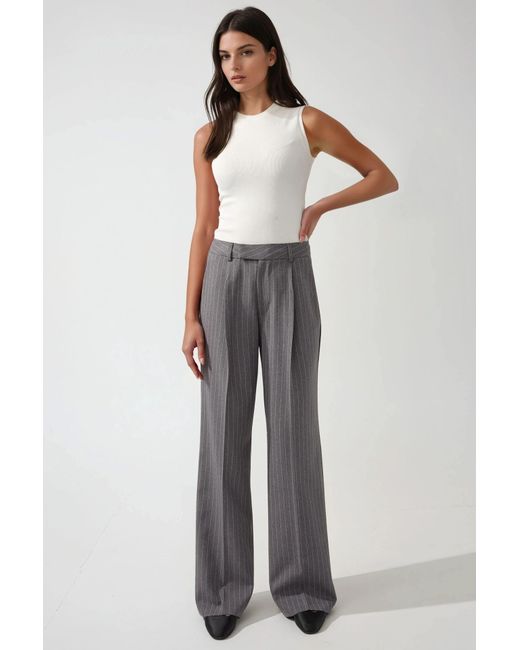 Hiccup Gray Pleated Striped Straight Leg Pants