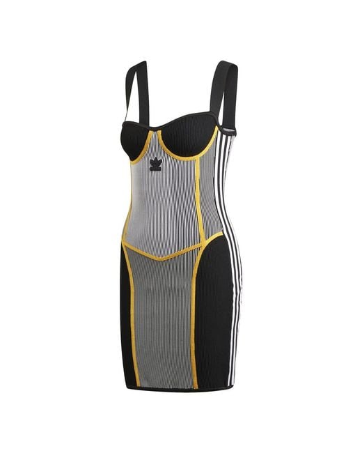 Adidas Originals Black Knit Sweetheart Neck Mini Corsetry Dress