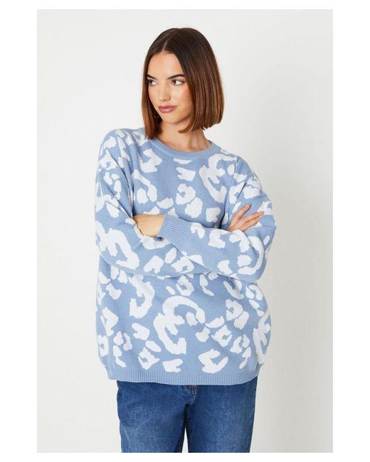 Oasis Blue Jacquard Animal Cosy Knitted Sweater