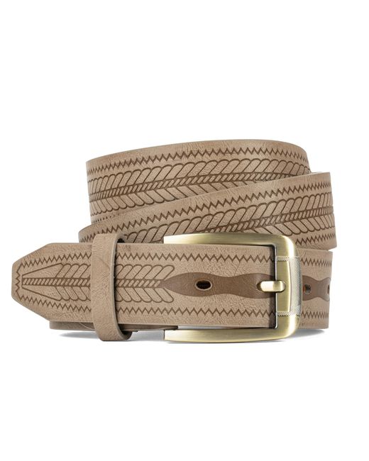 Woodland Leathers Brown Leather Lined Belt, Engraved, Brass Buckle, 1.25″ for men