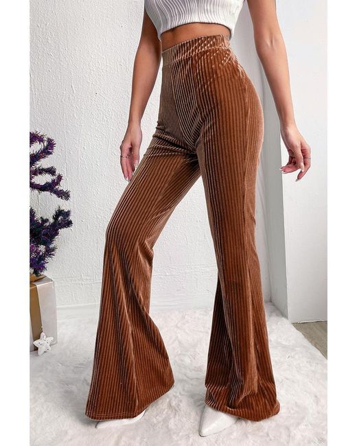 Azura Exchange Brown Solid Color High Waist Flare Corduroy Pants